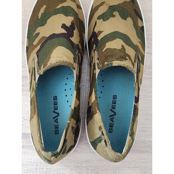 SEAVEES Men 9.5 Green Camo Hawthorne Classic Shoes Slip on Deck Sneakers Casual - Picture 8 of 10
